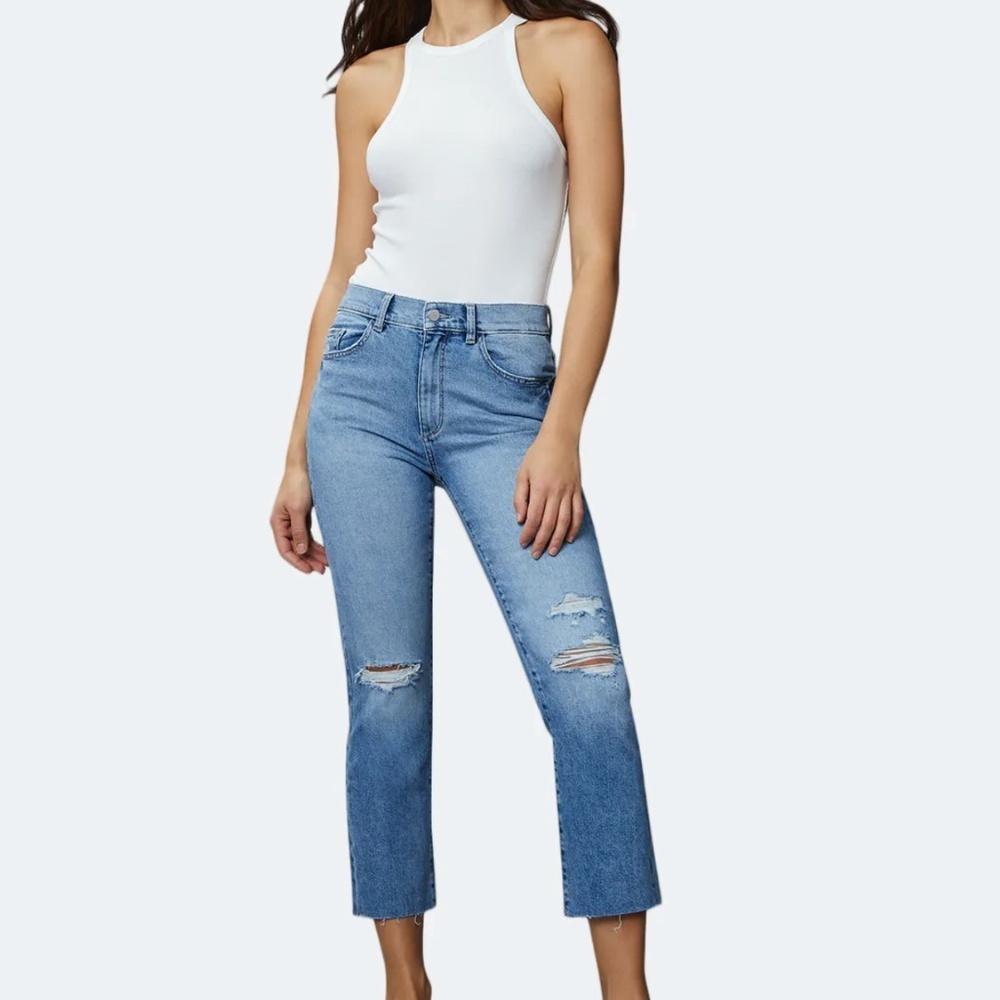 DL1961 Patti High Rise Straight Vintage Jeans in "Droplet Distressed"